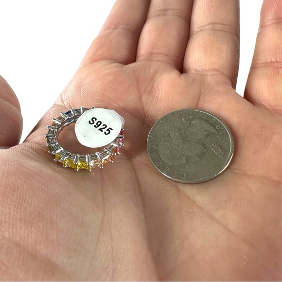 GM CN 925 Sterling Silver 3 mm Rainbow CZs Eternity Ring Size 6 Gay Pride 3g New - Picture 12 of 15